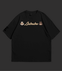 Black oversize Labubu limited edition shirt by WHAT THE FATE with cartoon character prints