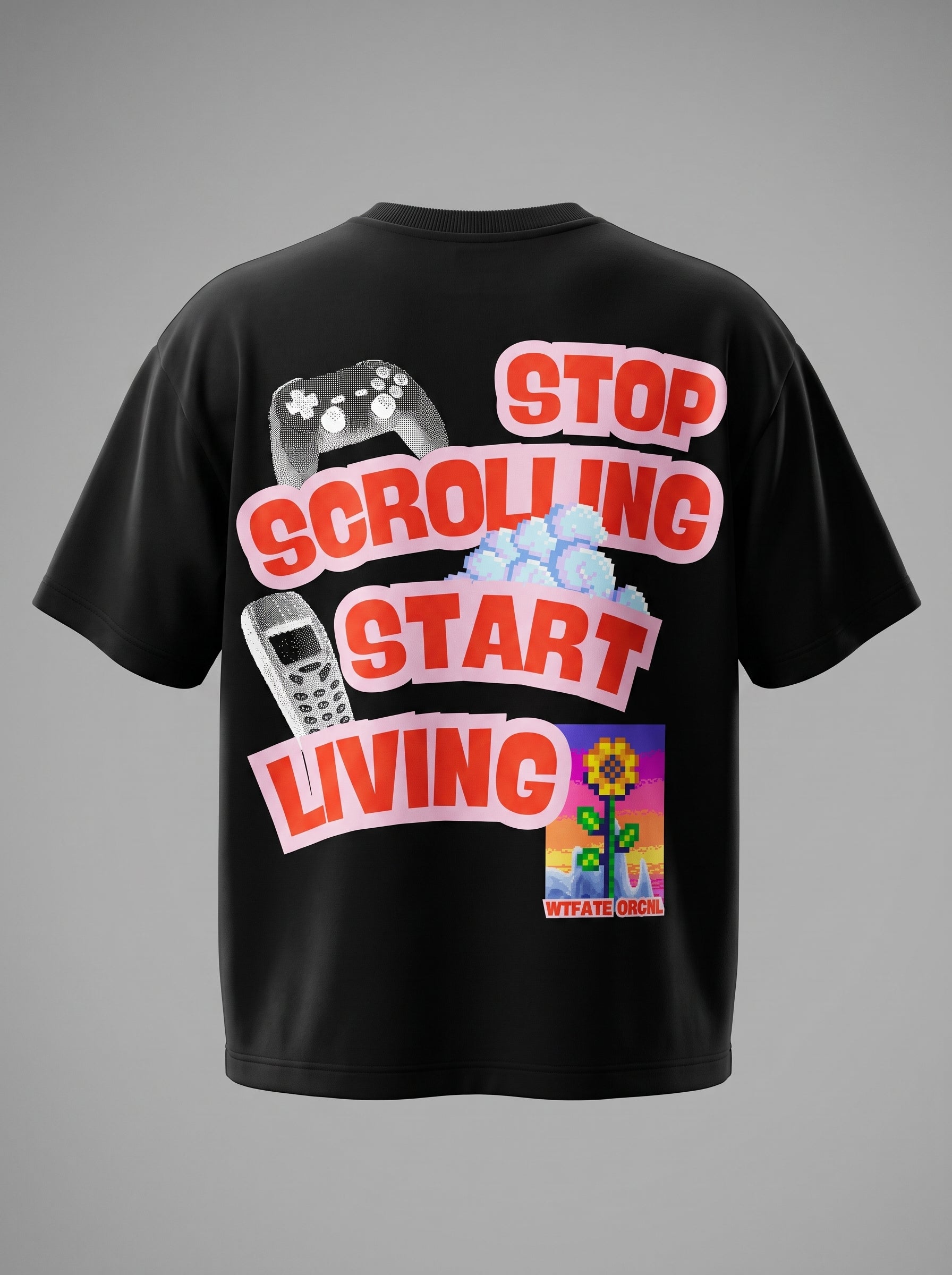 Stop Scrolling Start Living Oversized T-Shirt – Digital Detox Graphic Tee