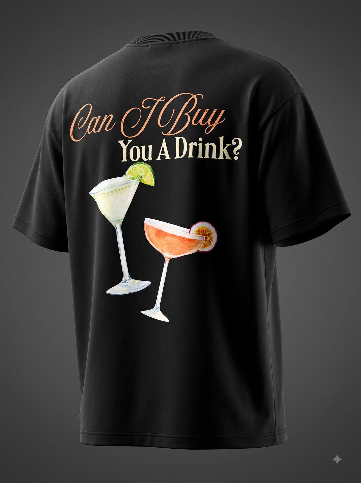 Can I Buy You A Drink Oversized T-Shirt – Black Cocktail Graphic Tee