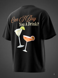 Can I Buy You A Drink Oversized T-Shirt – Black Cocktail Graphic Tee