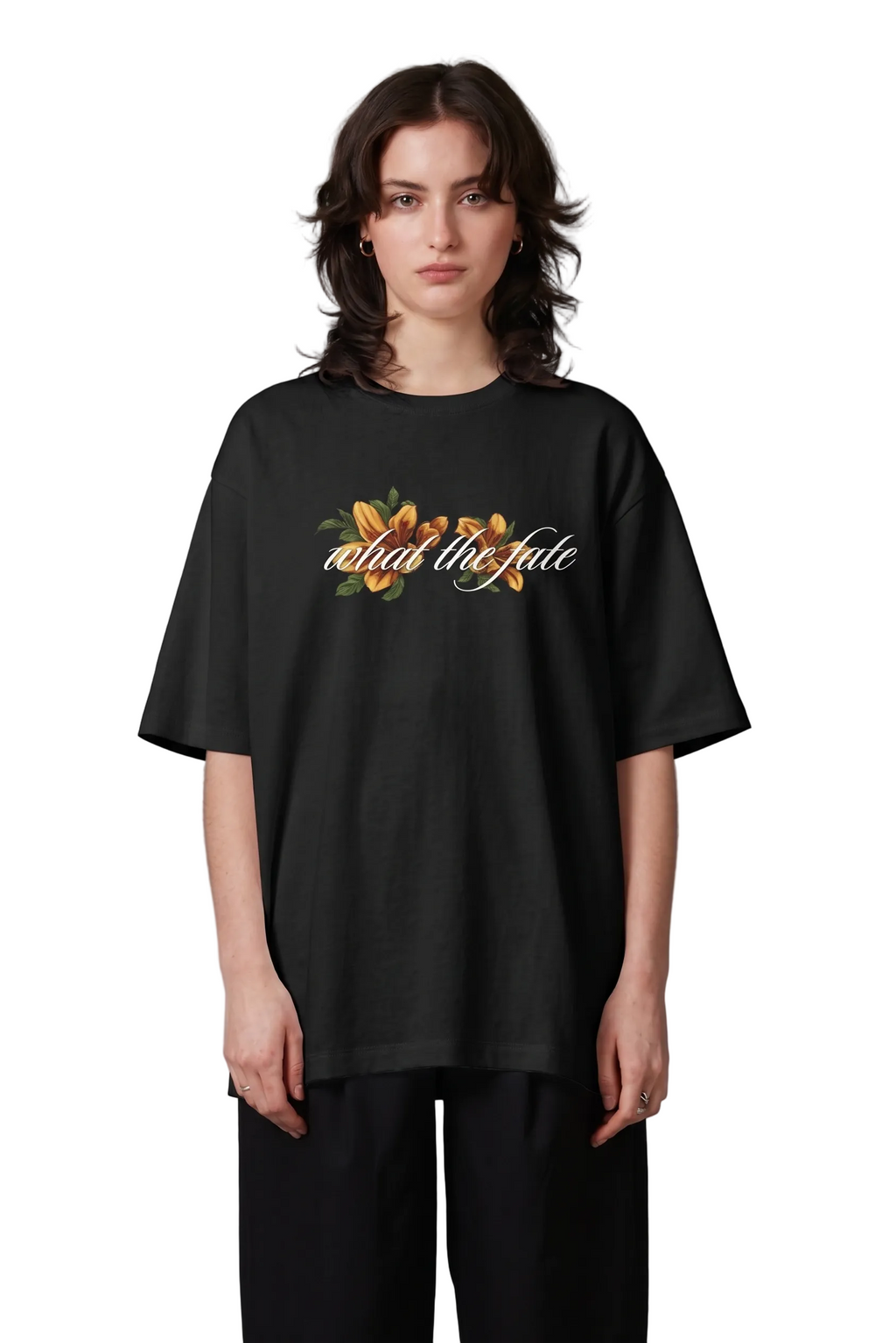 Door To Fate Oversized T-Shirt – Floral Graphic Black