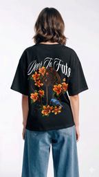 Door To Fate Oversized T-Shirt – Floral Graphic Black