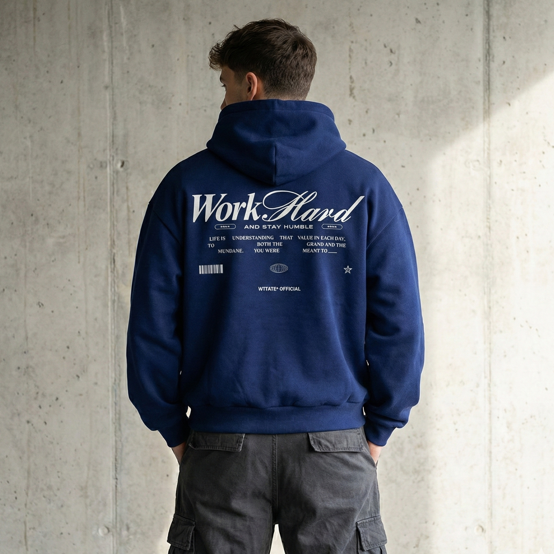 Work Hard Stay Humble Hoodie – Navy Blue Oversized