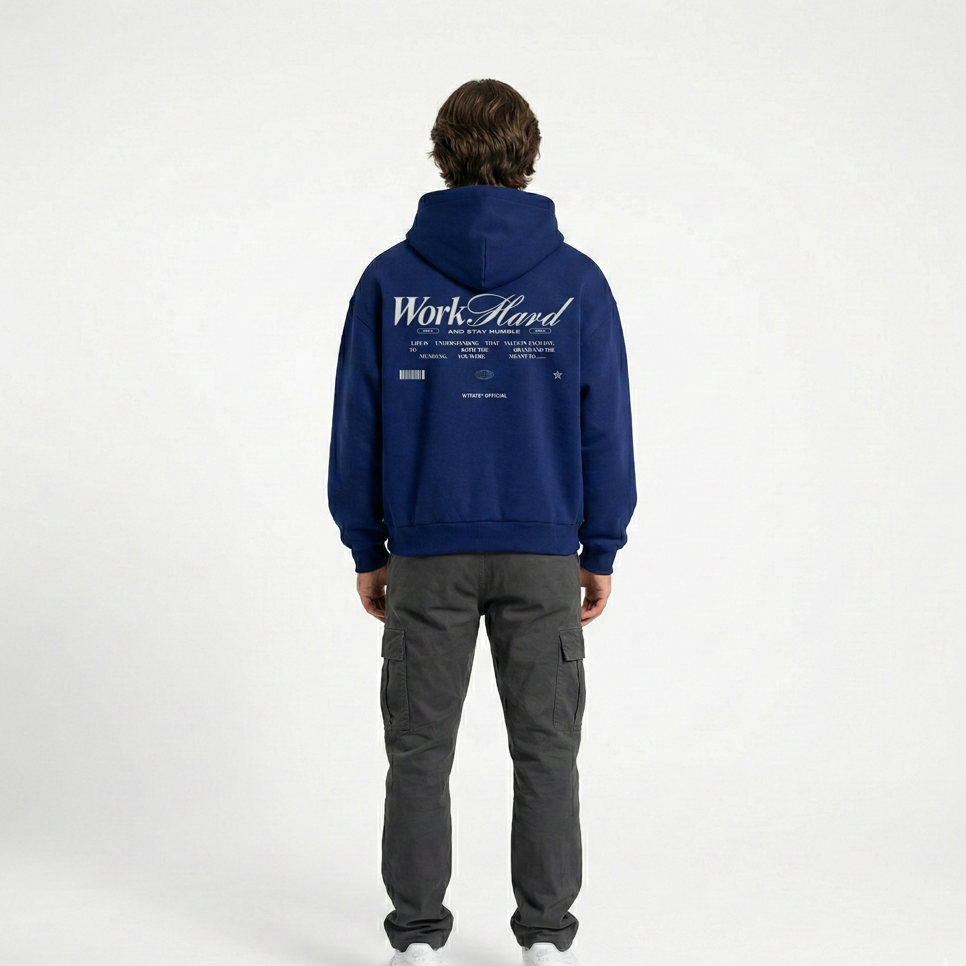 Work Hard Stay Humble Hoodie – Navy Blue Oversized