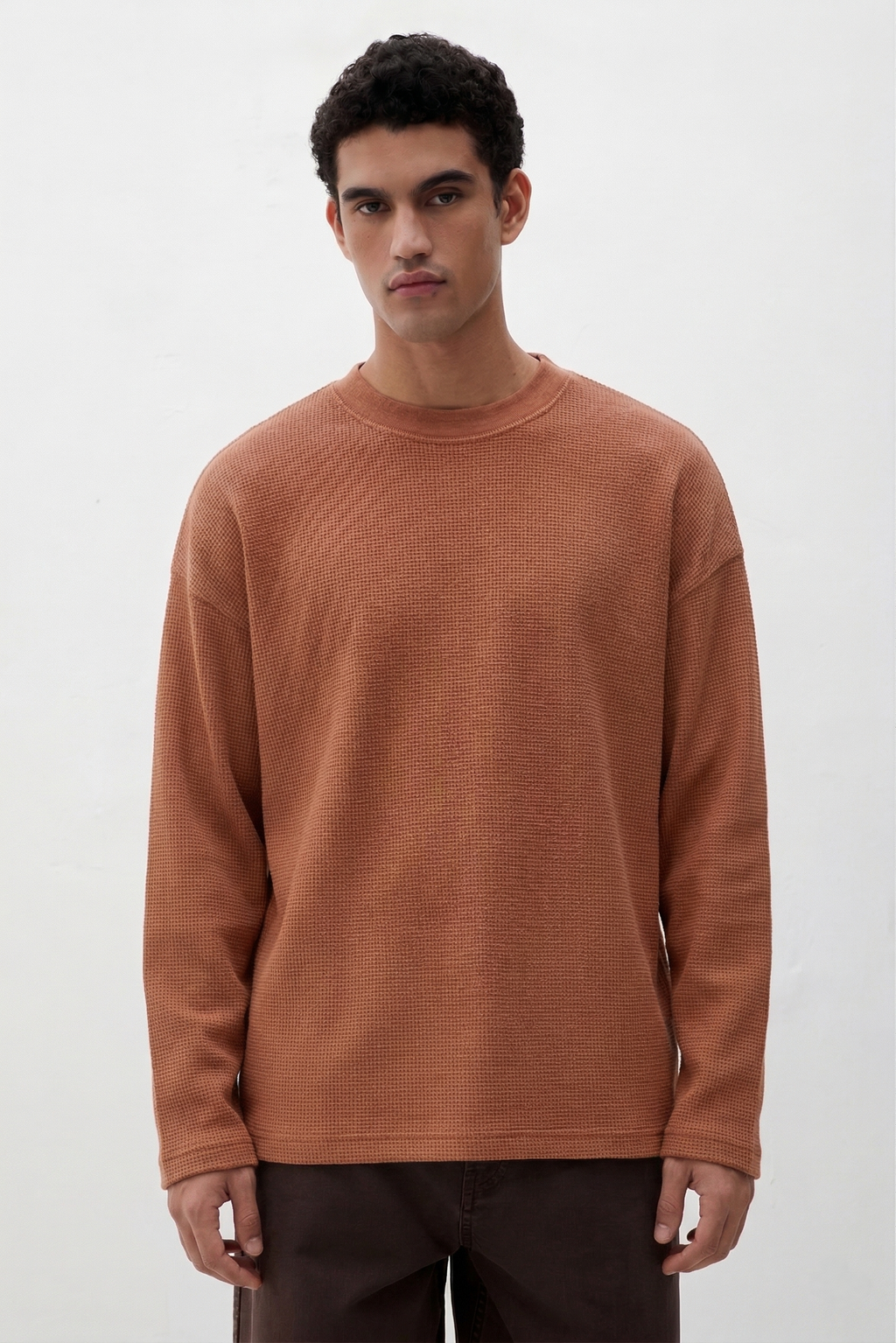 WTFATE Earth Brown Waffle Knit Overshirt