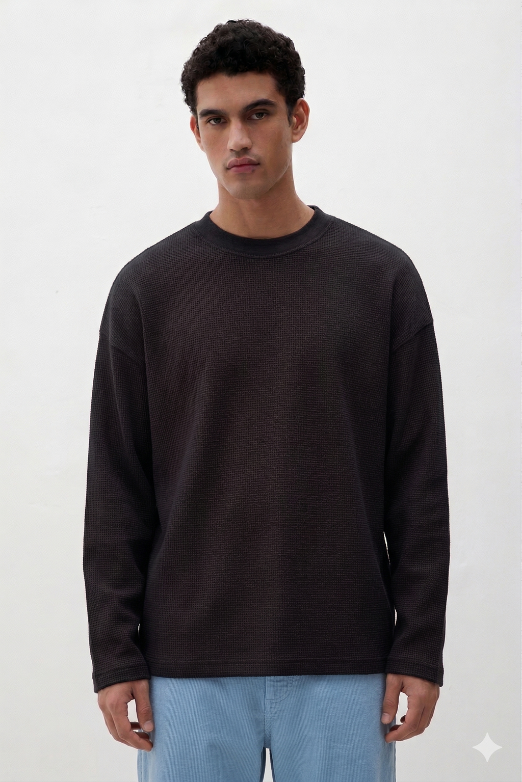 Black Waffle Knit Overshirt