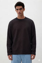 Black Waffle Knit Overshirt