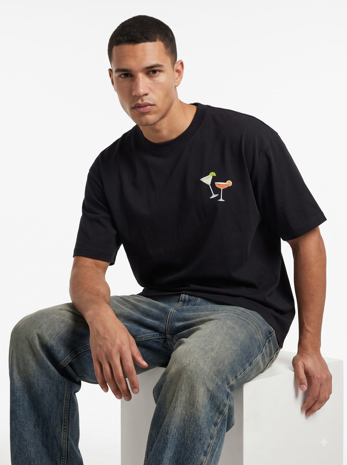 Can I Buy You A Drink Oversized T-Shirt – Black Cocktail Graphic Tee
