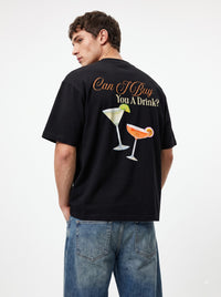 Can I Buy You A Drink Oversized T-Shirt – Black Cocktail Graphic Tee