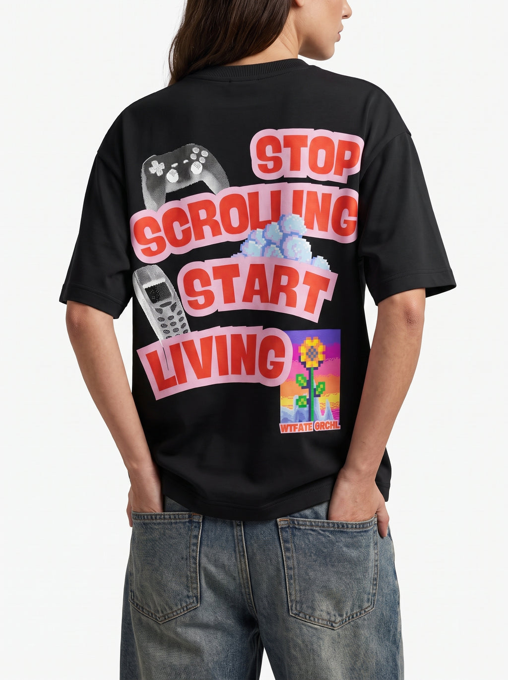 Stop Scrolling Start Living Oversized T-Shirt – Digital Detox Graphic Tee