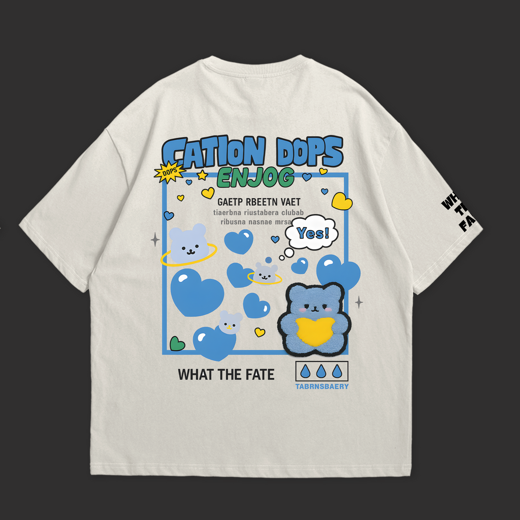 Cation Dops – Playful Blue Bear Graphic Oversized T-Shirt