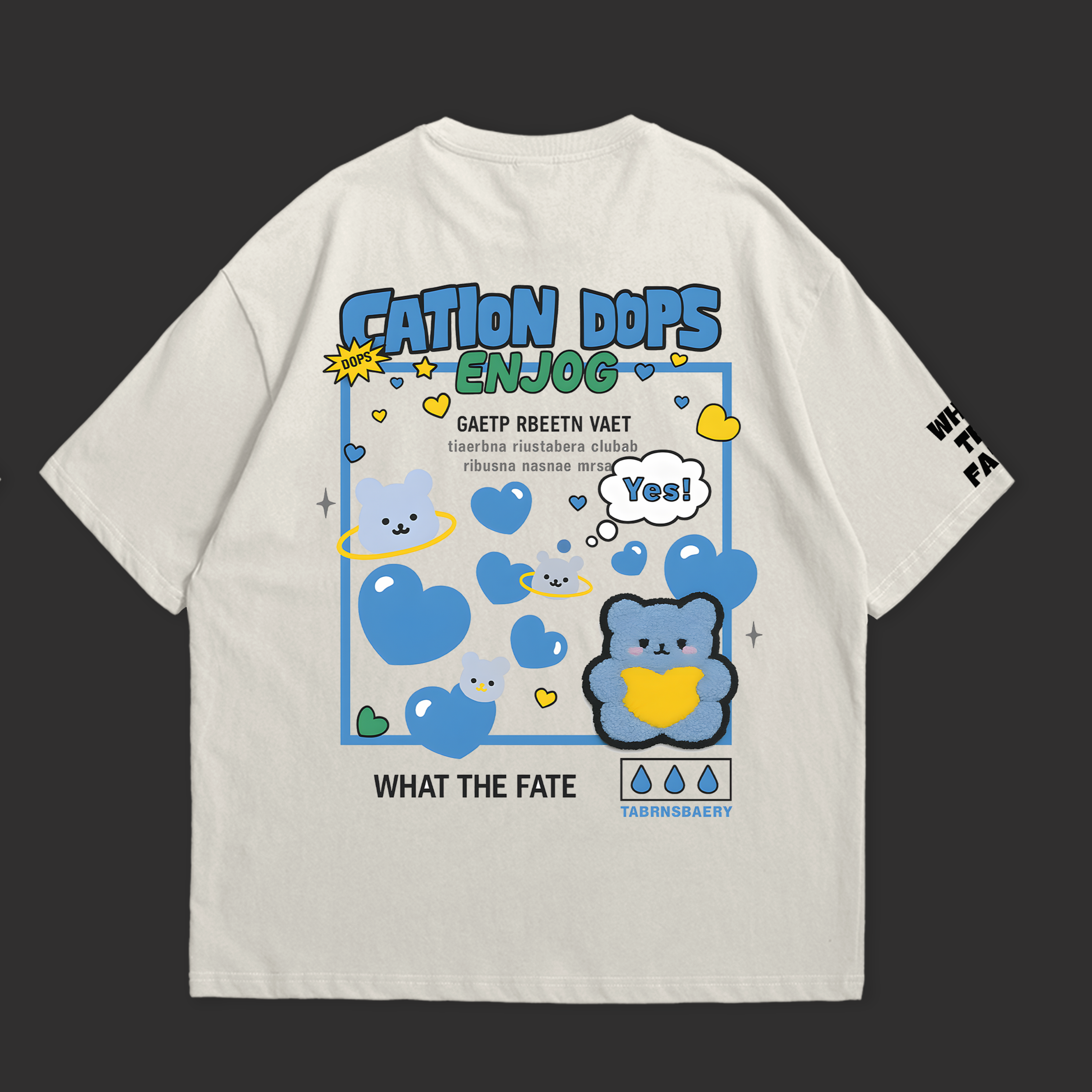 Cation Dops – Playful Blue Bear Graphic Oversized T-Shirt