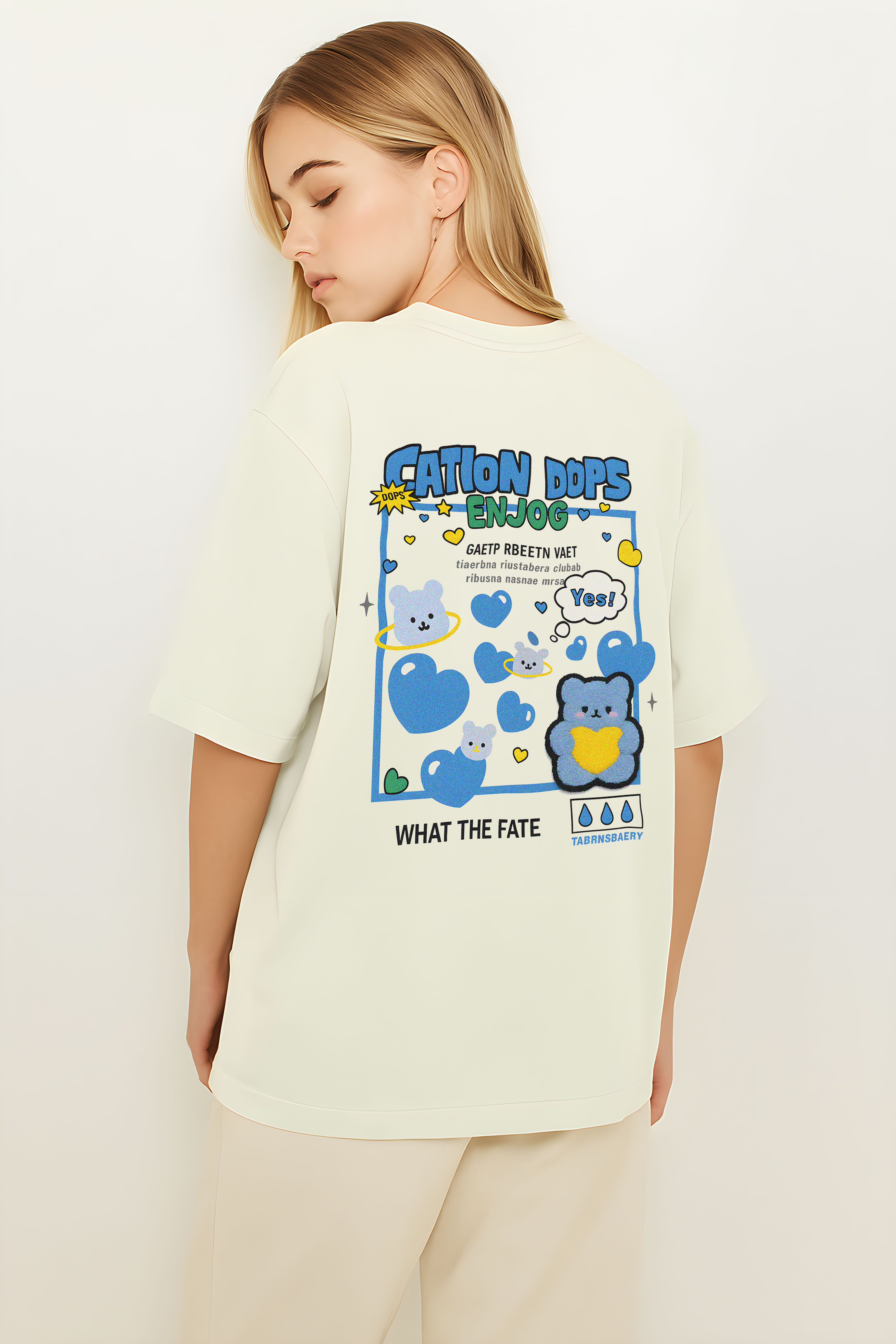 Cation Dops – Playful Blue Bear Graphic Oversized T-Shirt