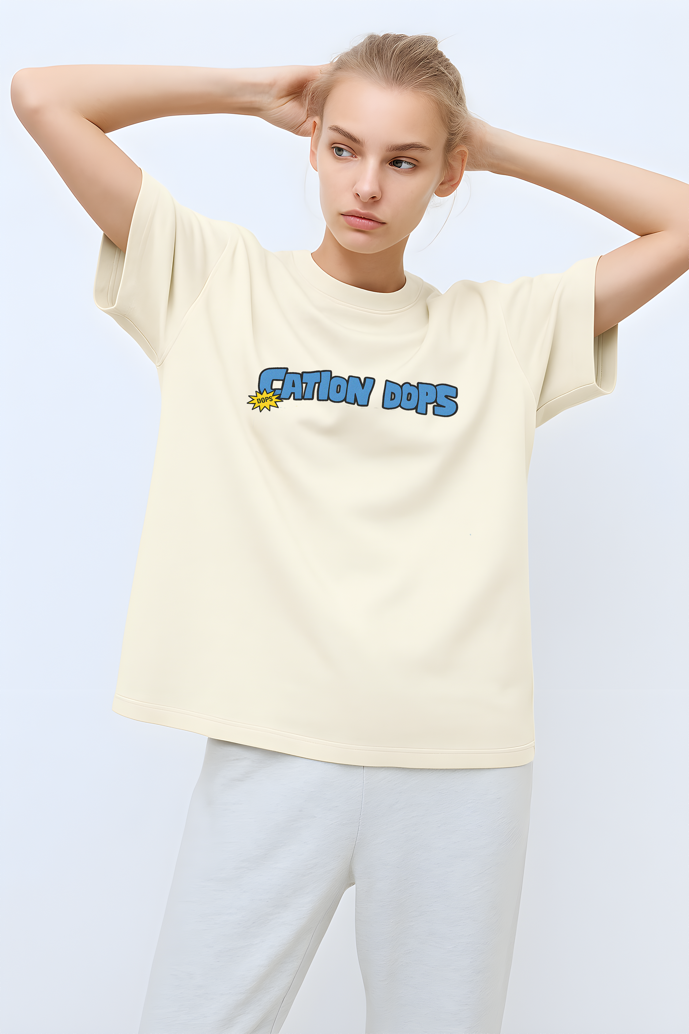 Cation Dops – Playful Blue Bear Graphic Oversized T-Shirt