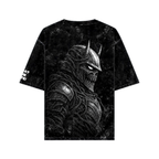 Oversize black dark warrior graphic tee featuring detailed character design on the back