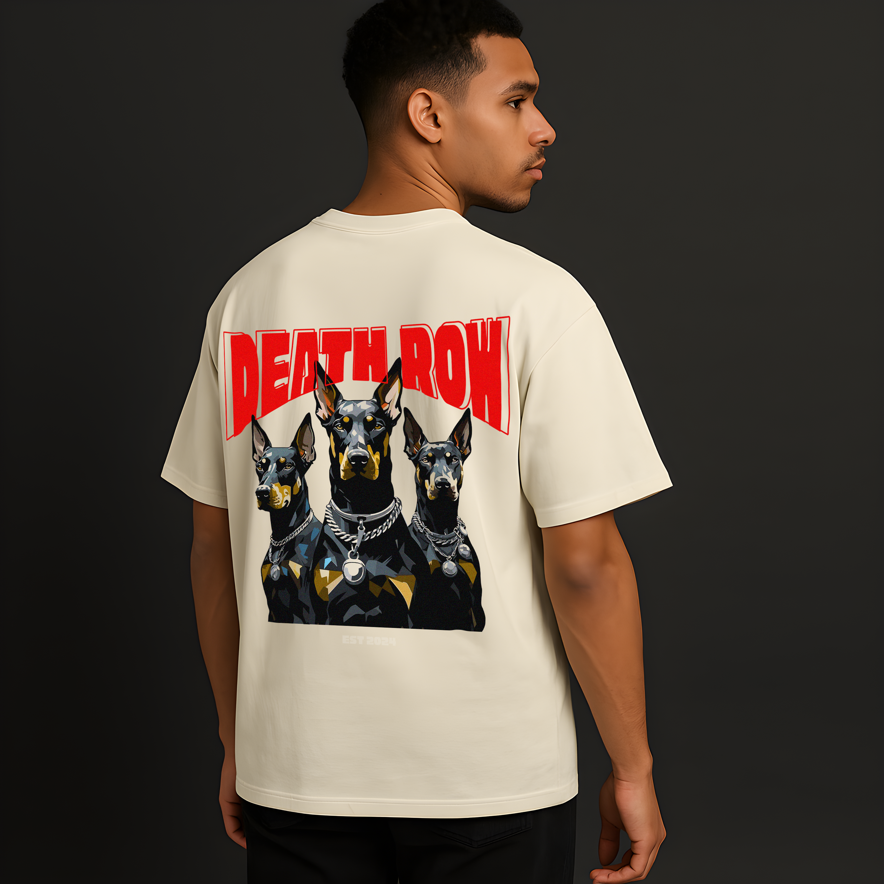 DEATH ROW Oversized Doberman Graphic T-shirt (Off White)