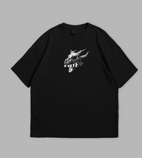 Black t-shirt with white graphic design and 'FATE' text on a gray background