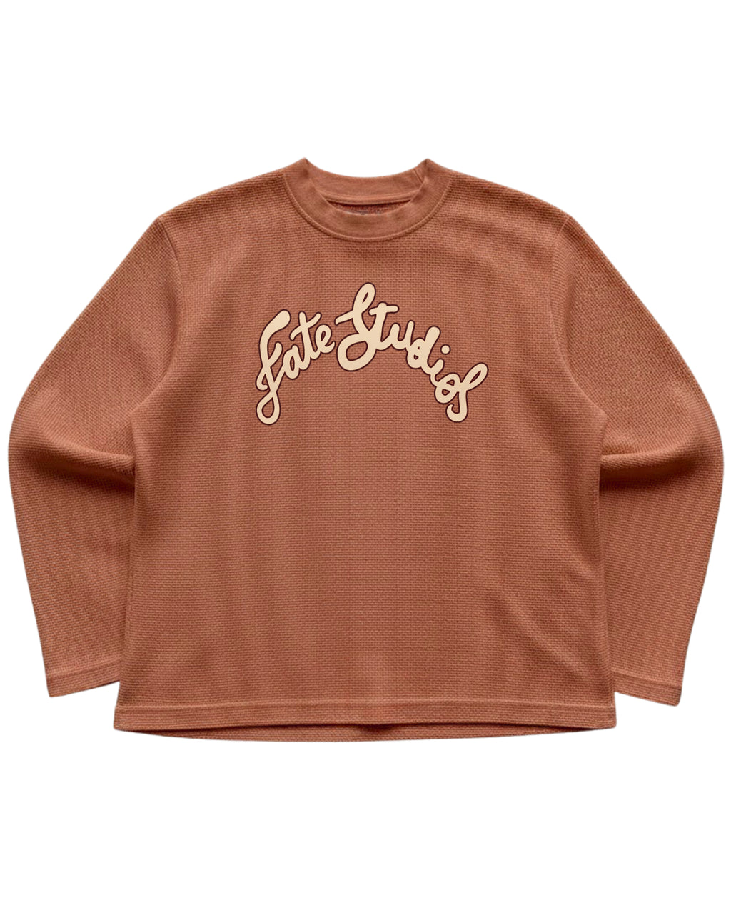 WHAT THE FATE Long Sleeve T Shirt in Rust with Stylish Fate Studios Logo Embroidery