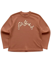 WHAT THE FATE Long Sleeve T Shirt in Rust with Stylish Fate Studios Logo Embroidery