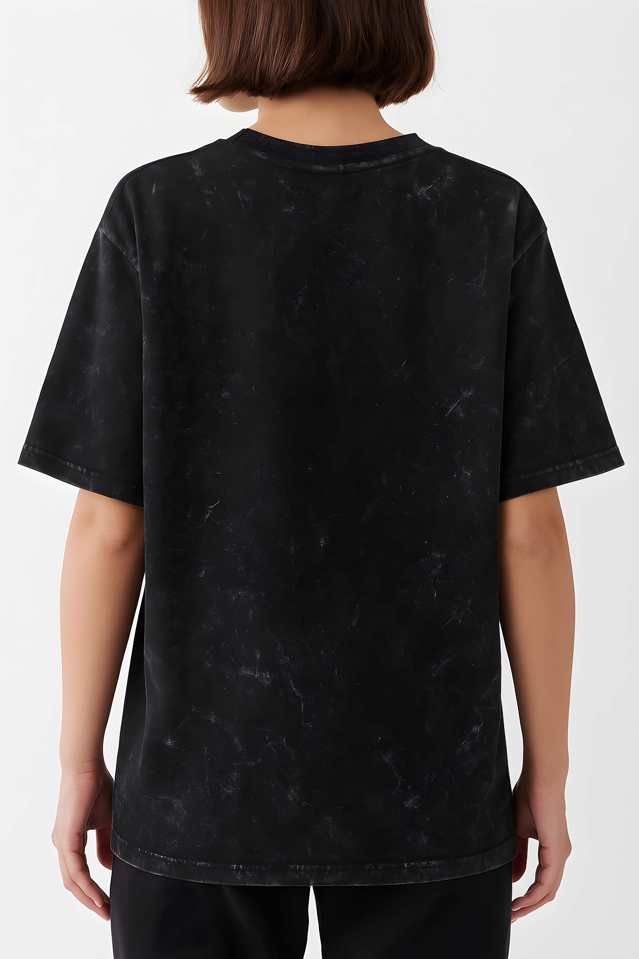 Back view of the Felinic Terror streetwear tee by WHAT THE FATE in an oversized black design