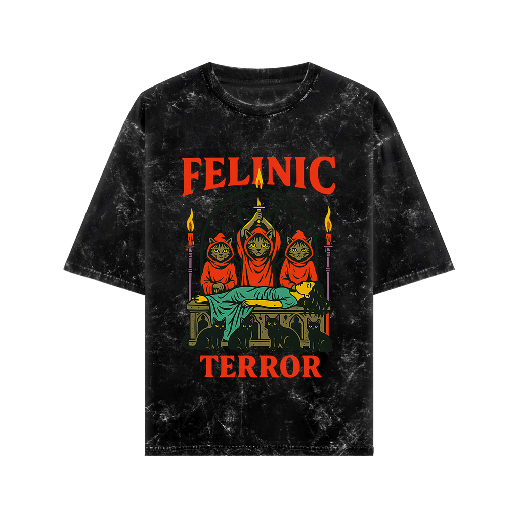 WHAT THE FATE Oversize Felinic Terror streetwear tee with unique graphic design