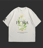 Flora Oversized T-Shirt featuring floral design and text about British plants