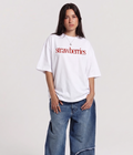 WHAT THE FATE Oversize White Graphic Tee Clothing with Red Strawberries Print