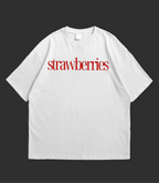 WHAT THE FATE Oversize White Graphic Tee Clothing featuring red 'strawberries' text design