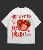 WHAT THE FATE Oversize Graphic Tee Clothing with Strawberry Design and Bold Text