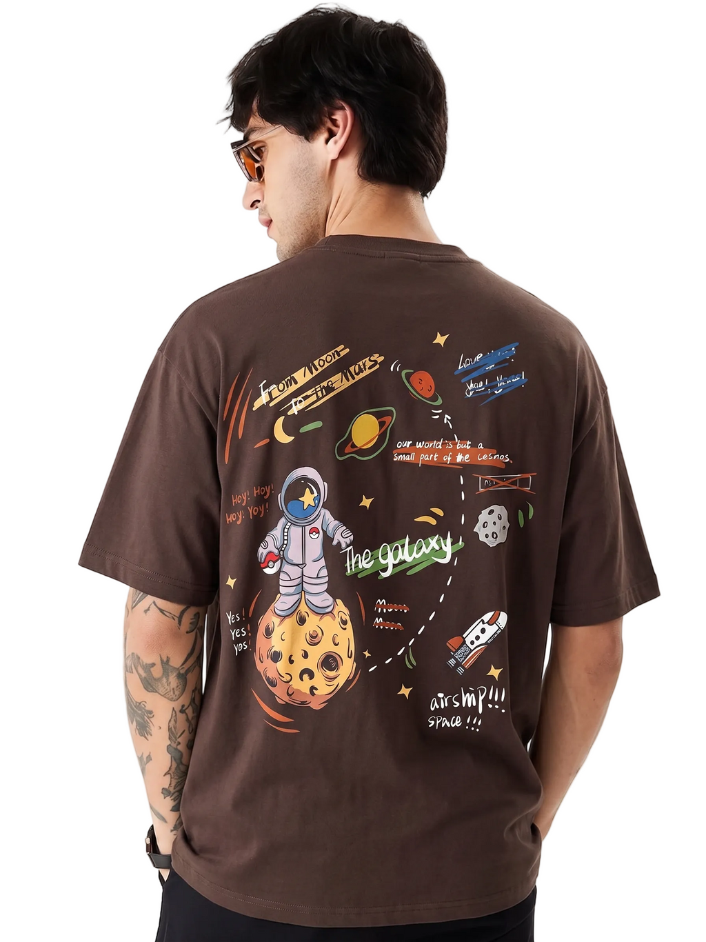 WHAT THE FATE Oversize Guardians of Galaxy T-Shirt featuring colorful space graphics and an astronaut design