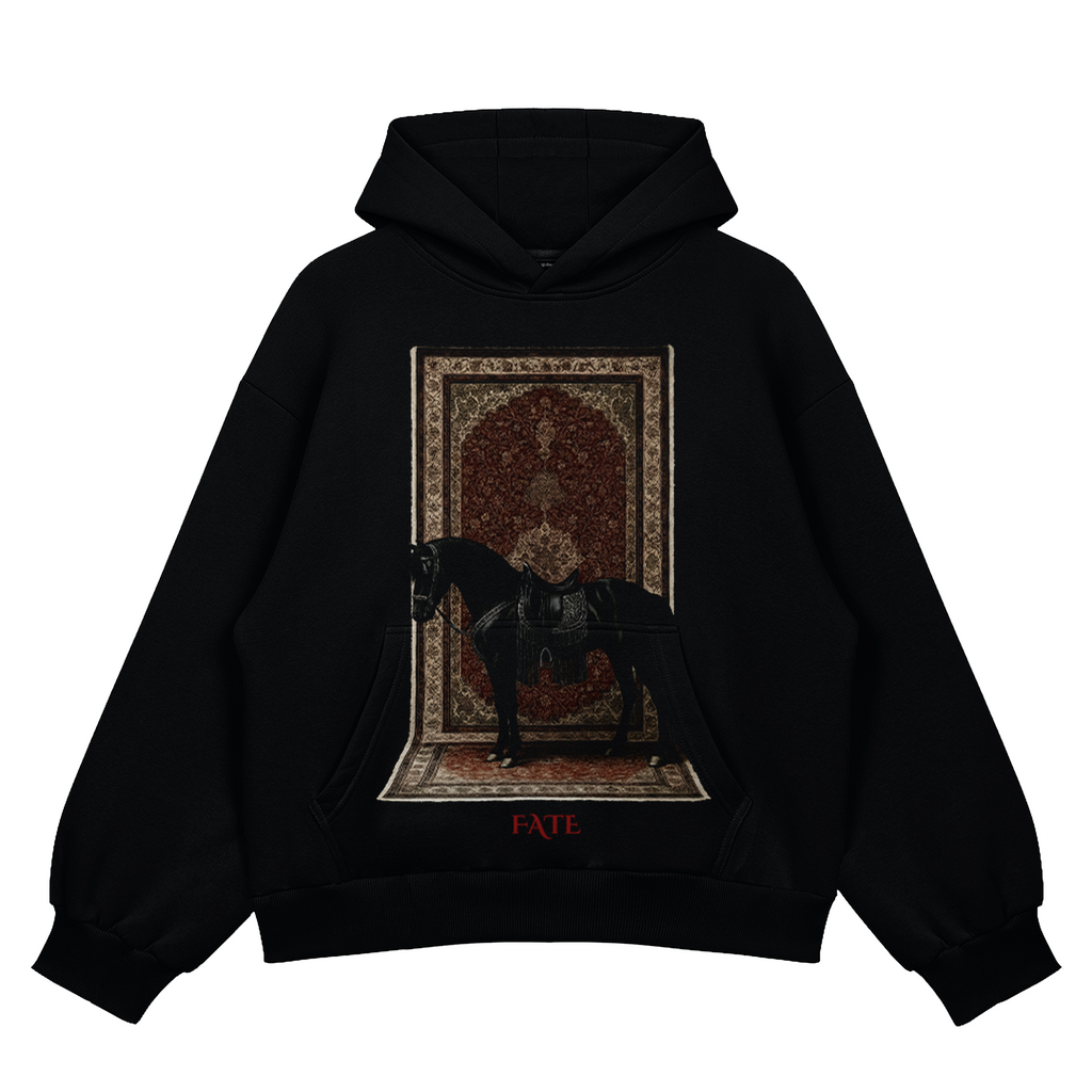 Royal Horse Oversized Black Hoodie – Persian Carpet Art
