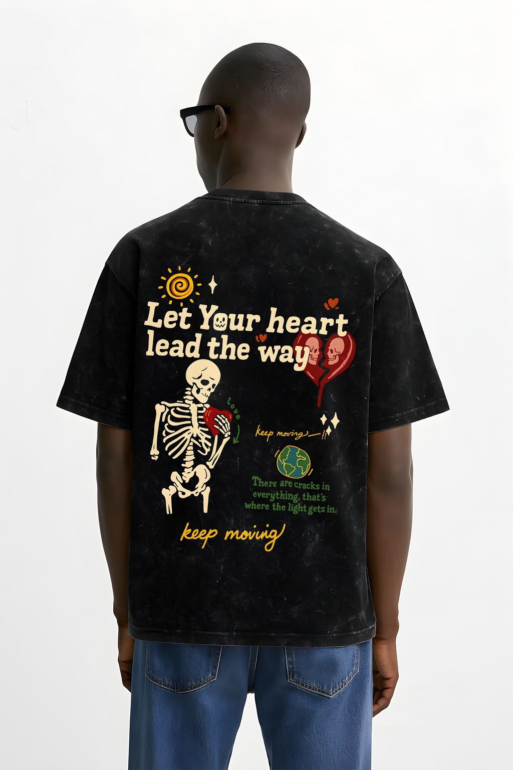 Let Your Heart Lead – Skeleton Graphic Oversized T-Shirt