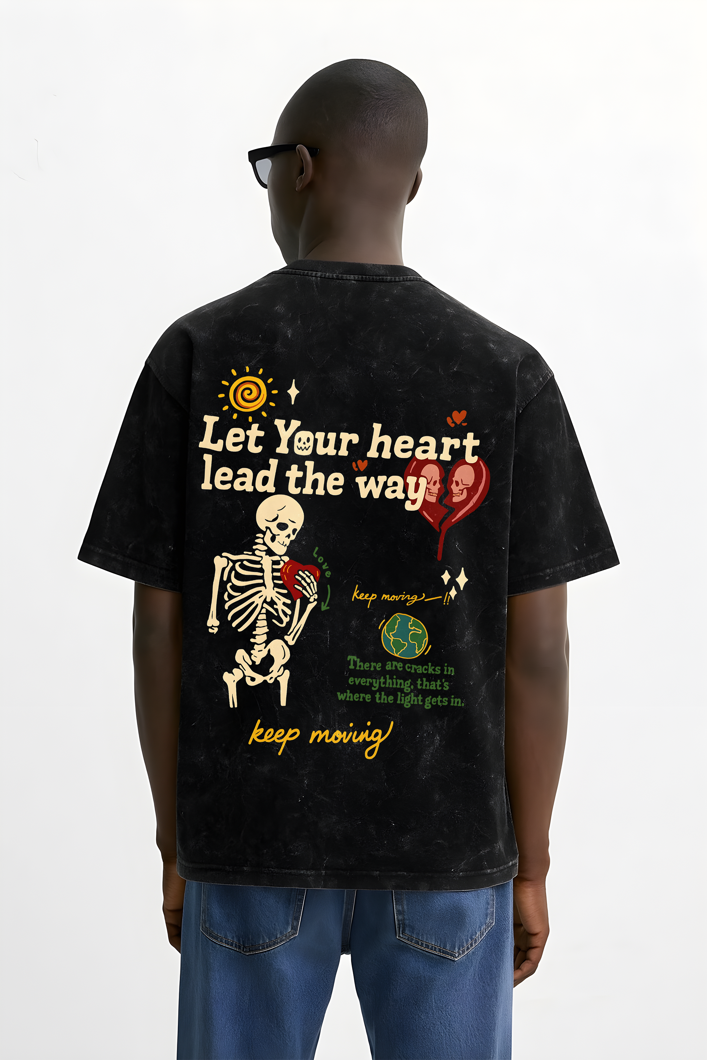 Let Your Heart Lead – Skeleton Graphic Oversized T-Shirt
