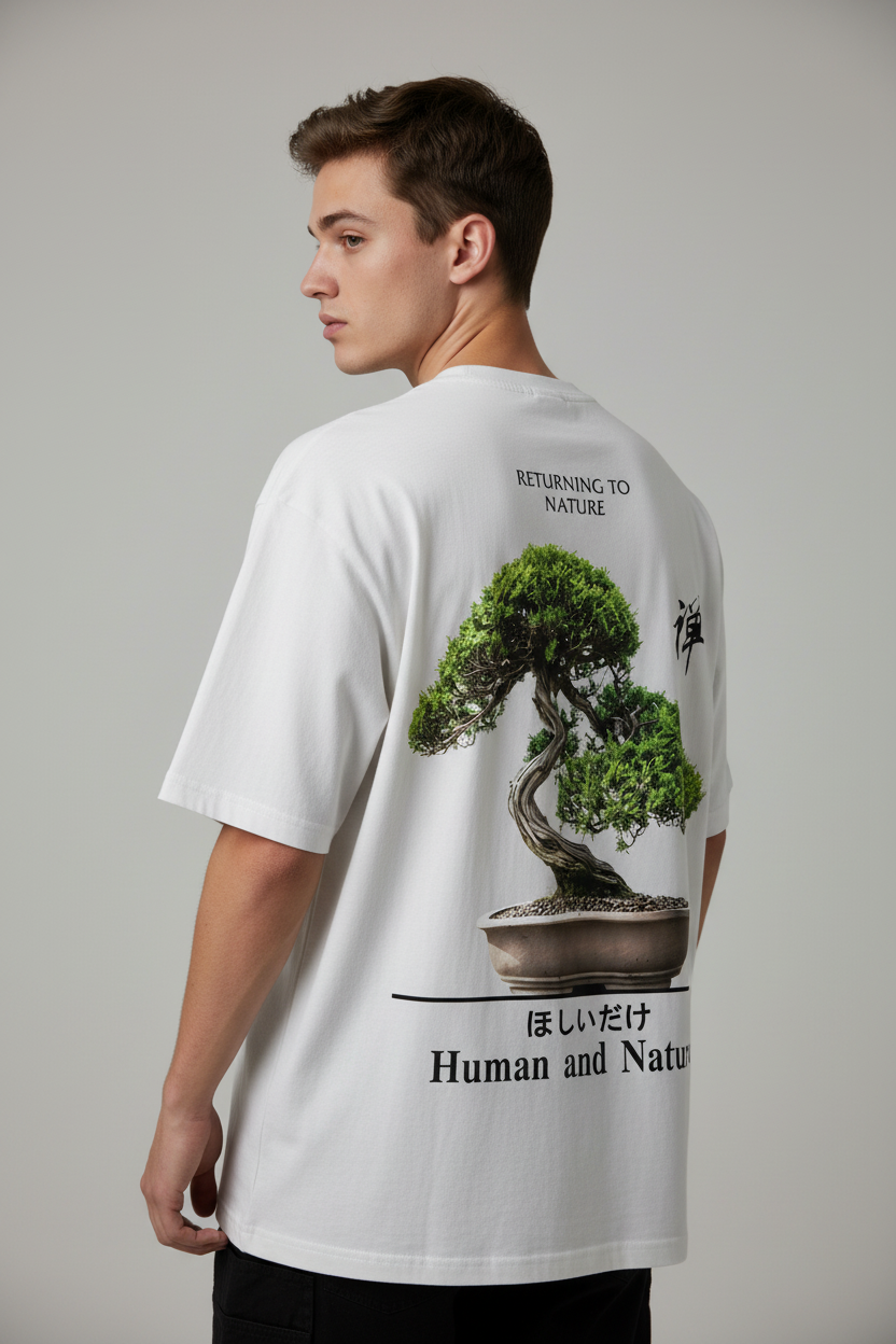 Human & Nature Oversized T-Shirt – Bonsai Graphic Tee