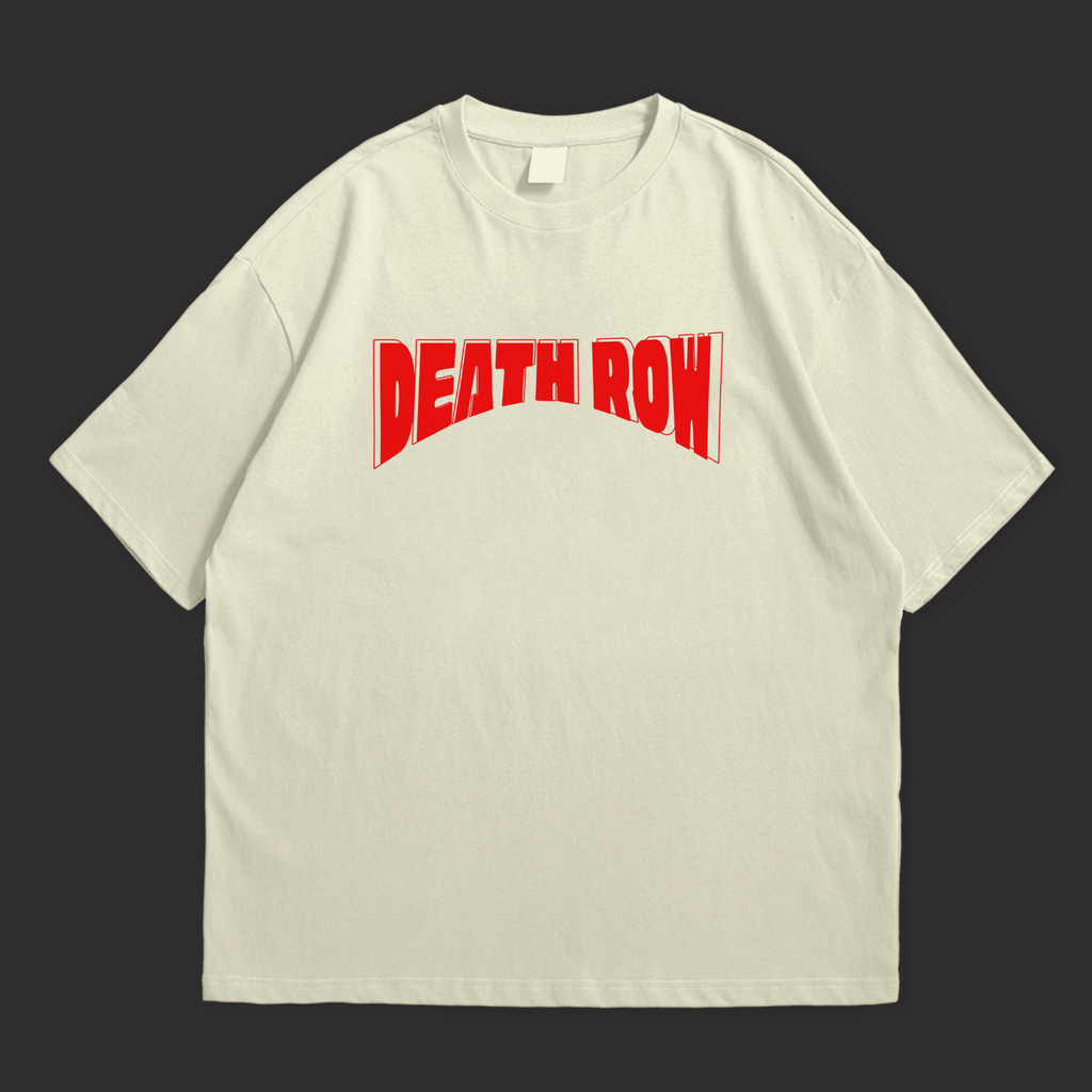 WHAT THE FATE oversized Doberman graphic t-shirt featuring bold 'DEATH ROW' print in vibrant red