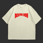 WHAT THE FATE oversized Doberman graphic t-shirt featuring bold 'DEATH ROW' print in vibrant red