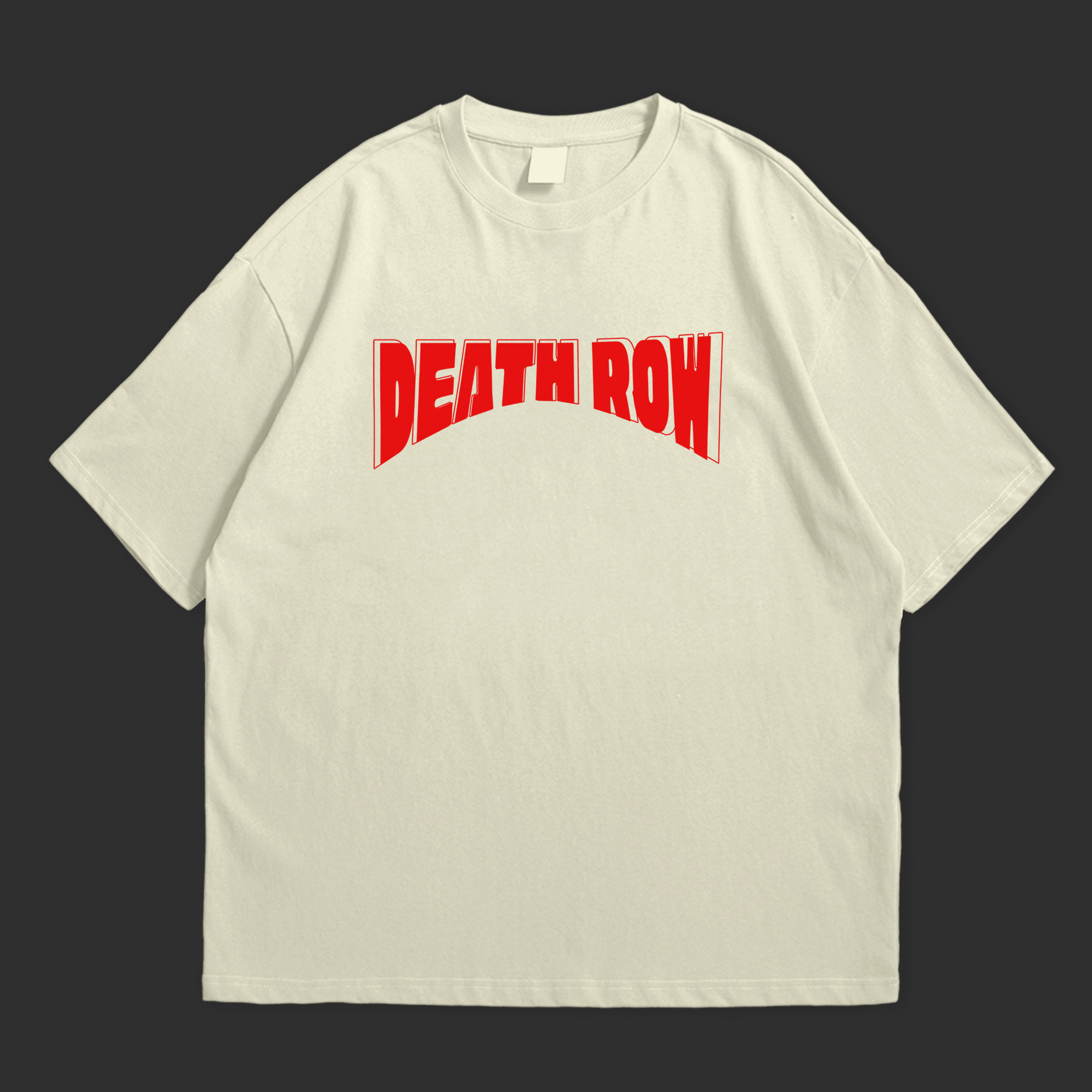 WHAT THE FATE oversized Doberman graphic t-shirt featuring bold 'DEATH ROW' print in vibrant red