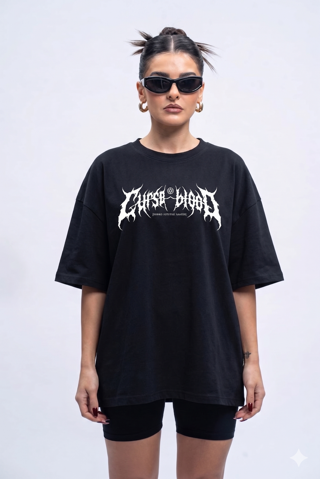 WHAT THE FATE oversized t-shirt in black featuring Ghost Blood graphic design
