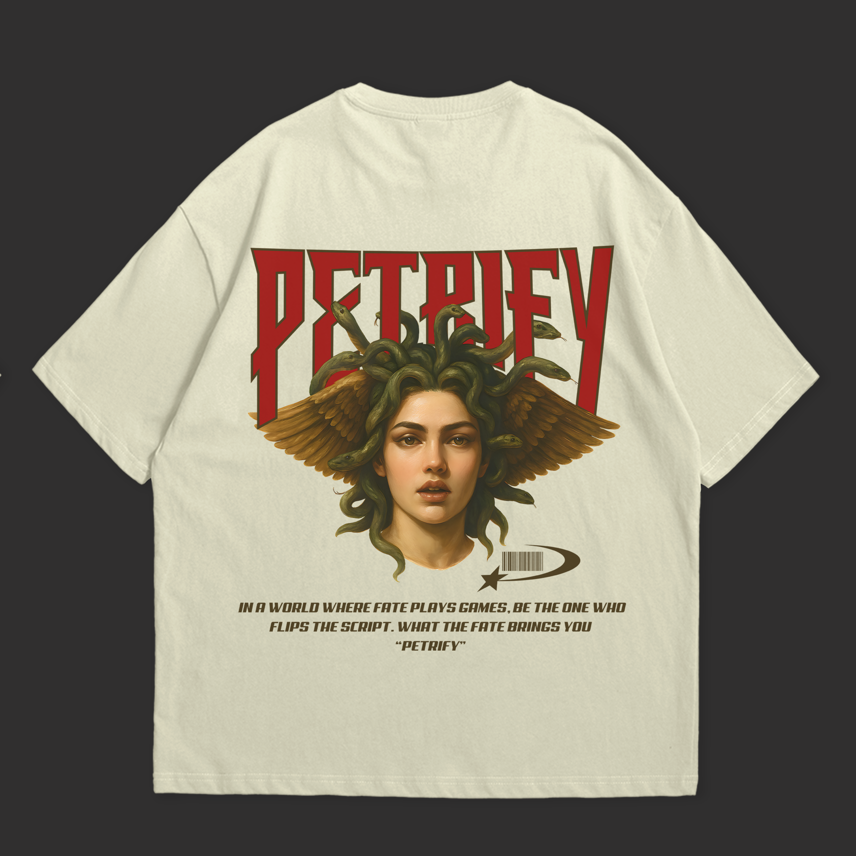 Petrify Medusa streetwear shirt by WHAT THE FATE featuring a bold graphic and oversized fit
