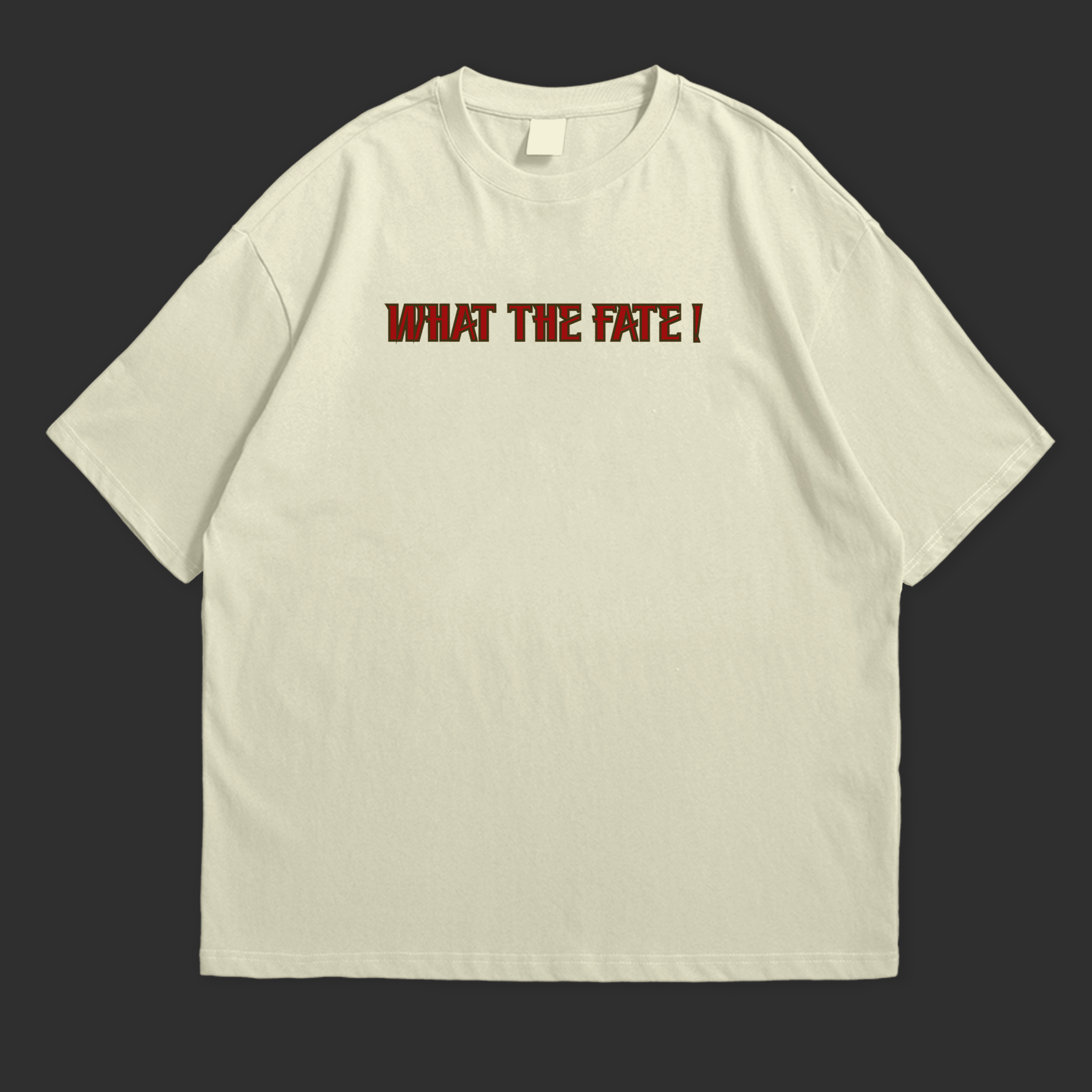 Oversize WHAT THE FATE Petrify Medusa streetwear shirt in a light color with bold text design