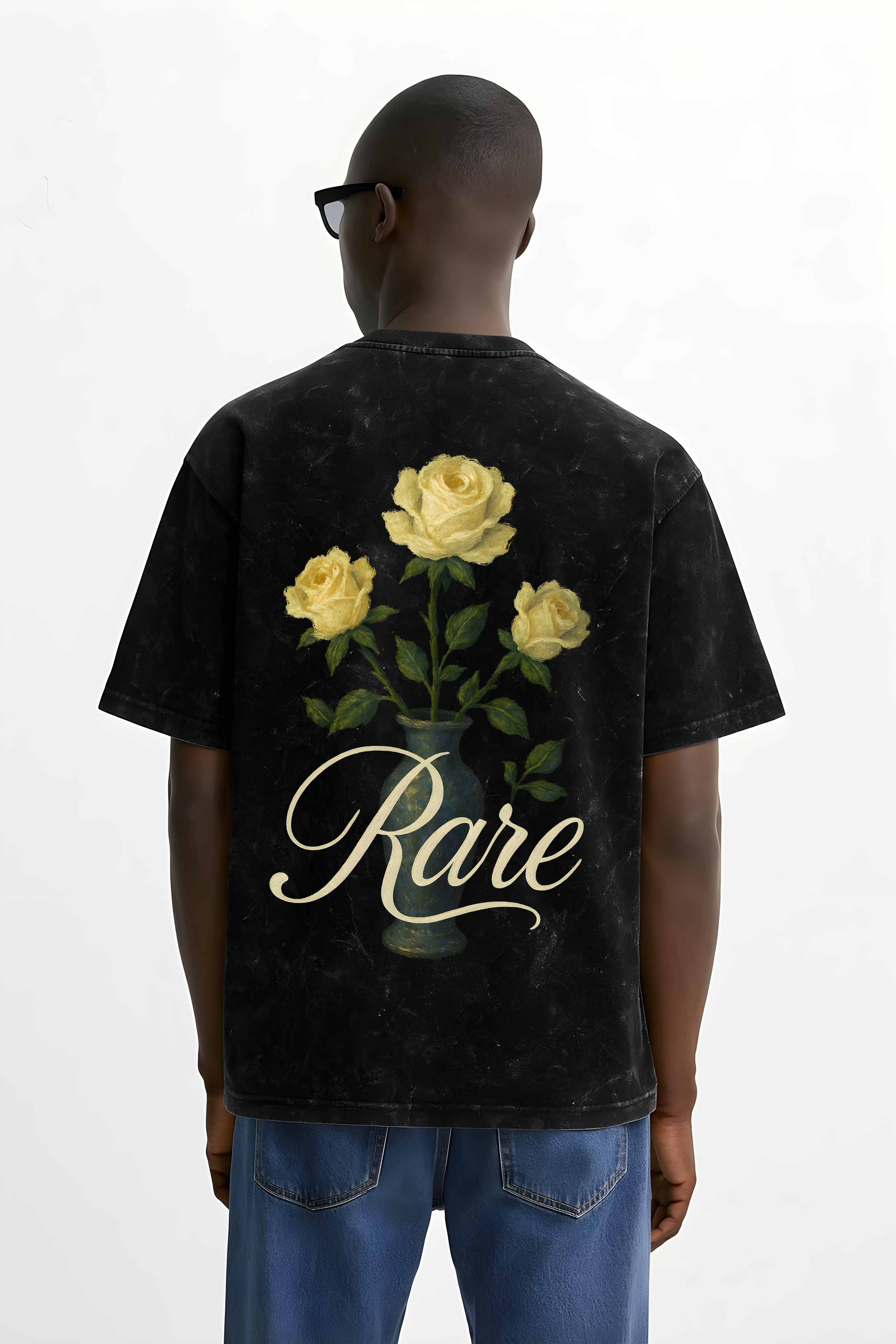 WHAT THE FATE rare rose streetwear shirt featuring yellow roses and a vintage design on a black background