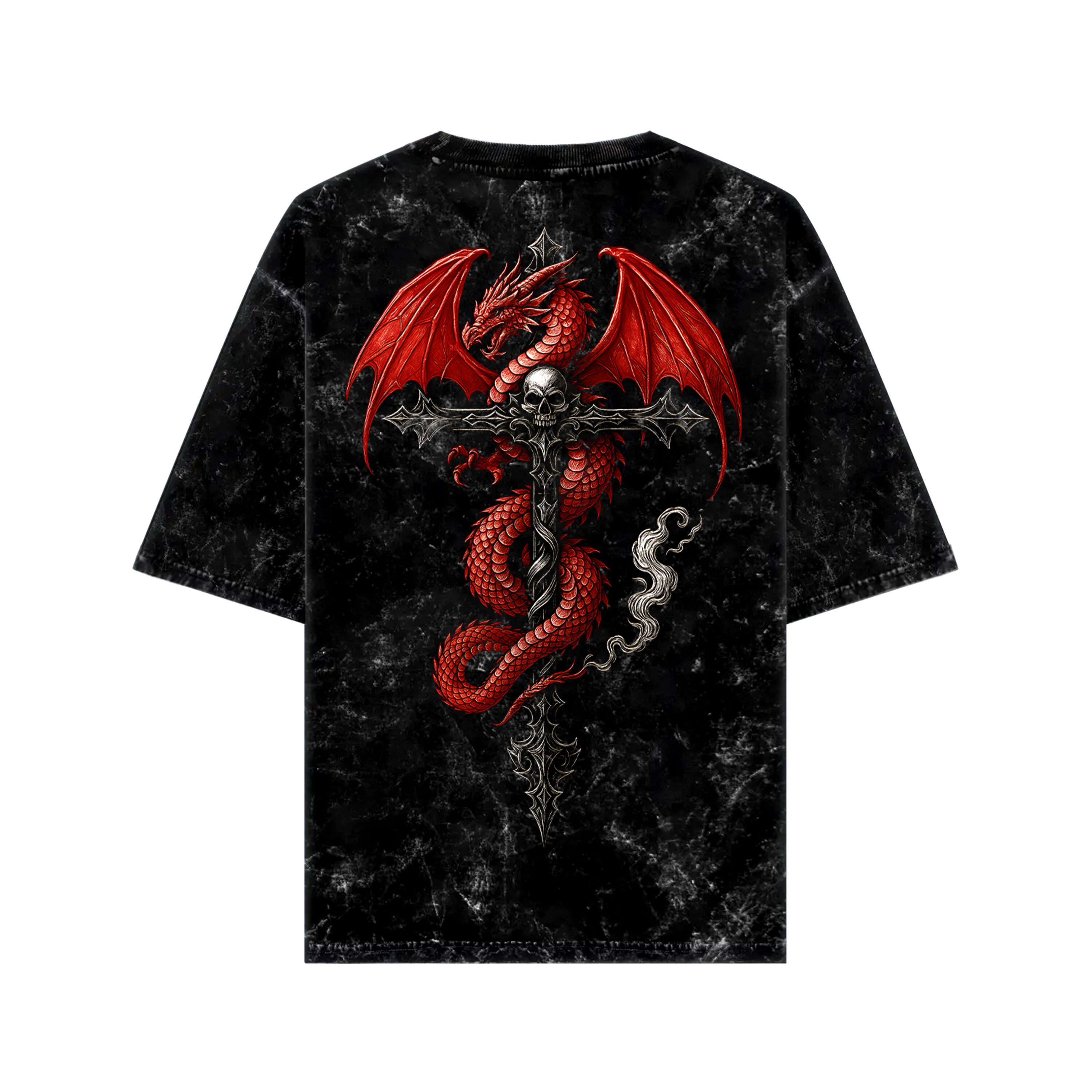 WHAT THE FATE red dragon graphic tee featuring a striking red dragon design on a black background