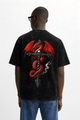 Back view of WHAT THE FATE red dragon graphic tee featuring vibrant red dragon design on black fabric