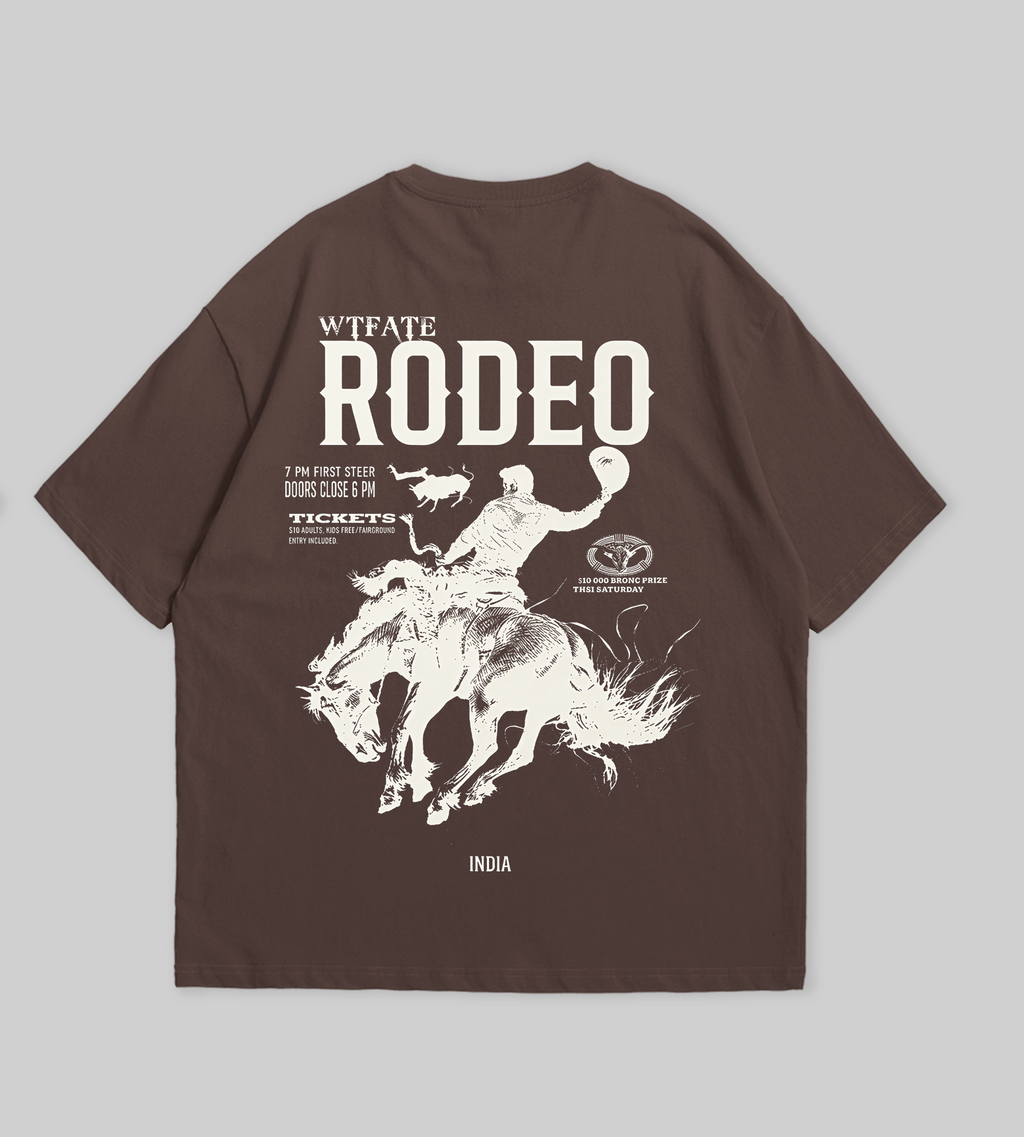 Brown t-shirt with white graphic design on a gray background