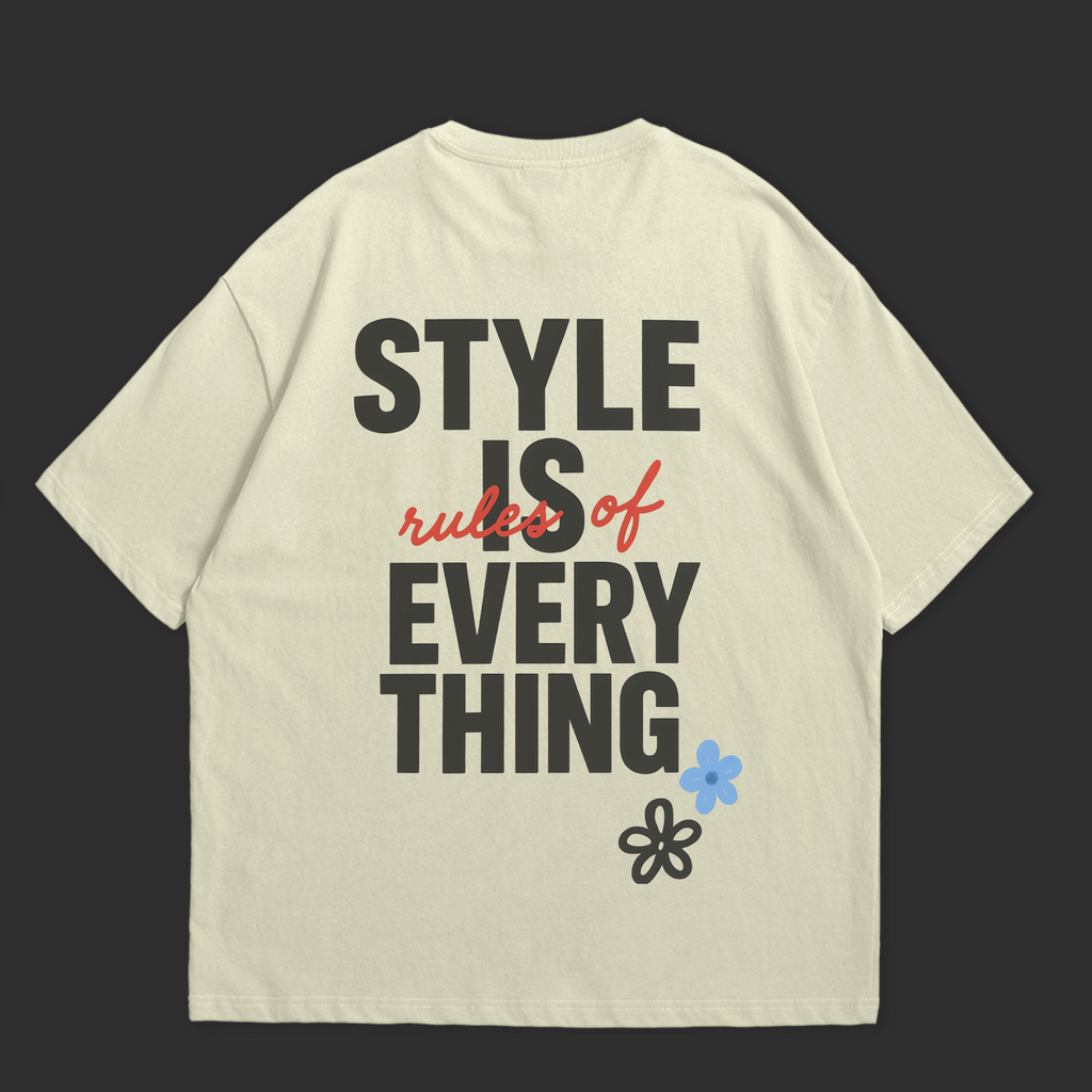 Rules of Fate Oversized T-Shirt in cream with stylish typography on the back