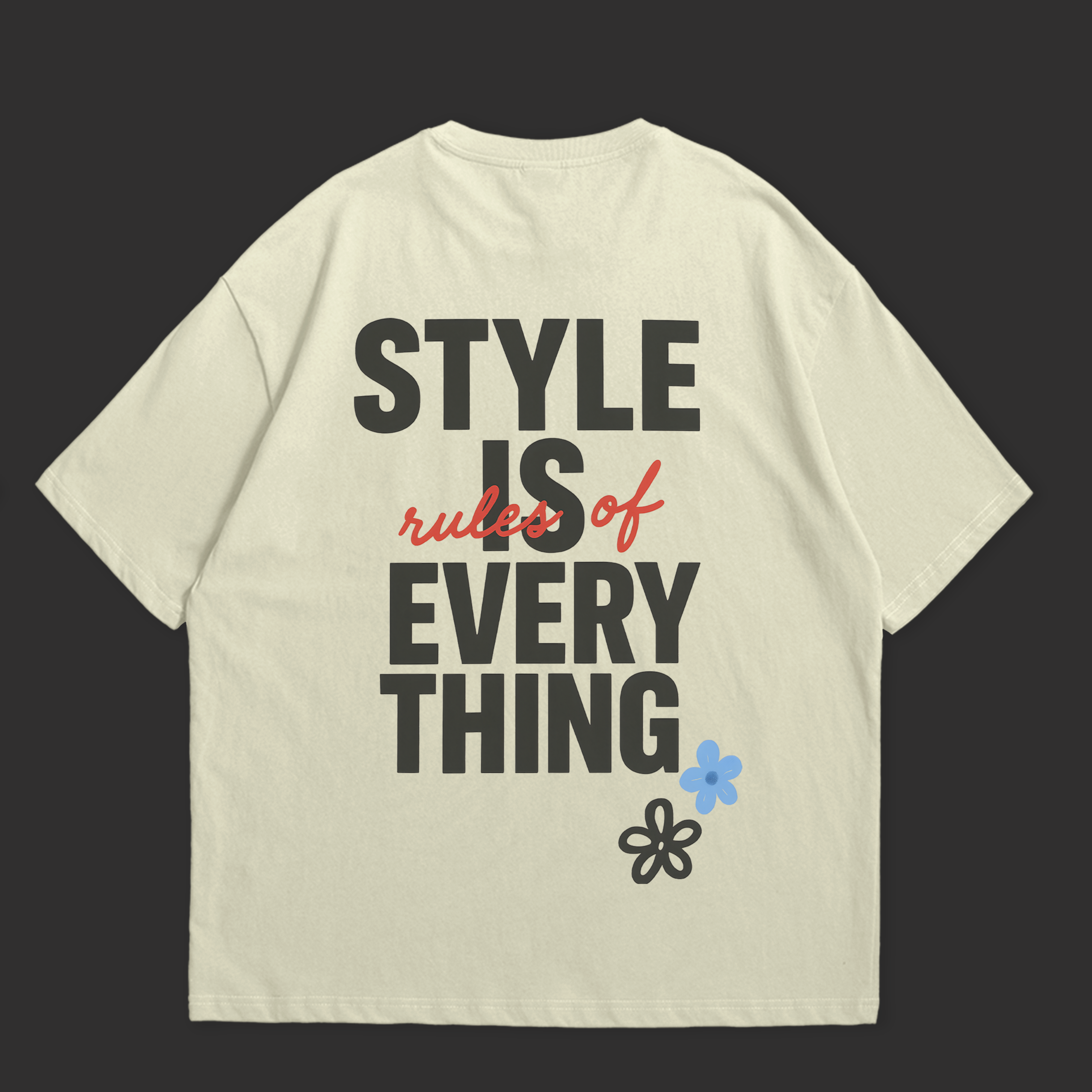 Rules of Fate Oversized T-Shirt in cream with stylish typography on the back