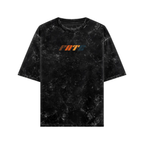 Oversize WHAT THE FATE T-shirt in black with Sunset Serenity graphic design