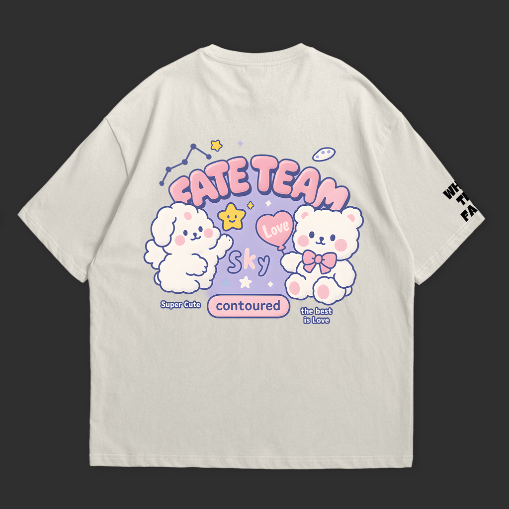 The Best is Love – Pastel Bear & Dog Graphic Oversized T-Shirt