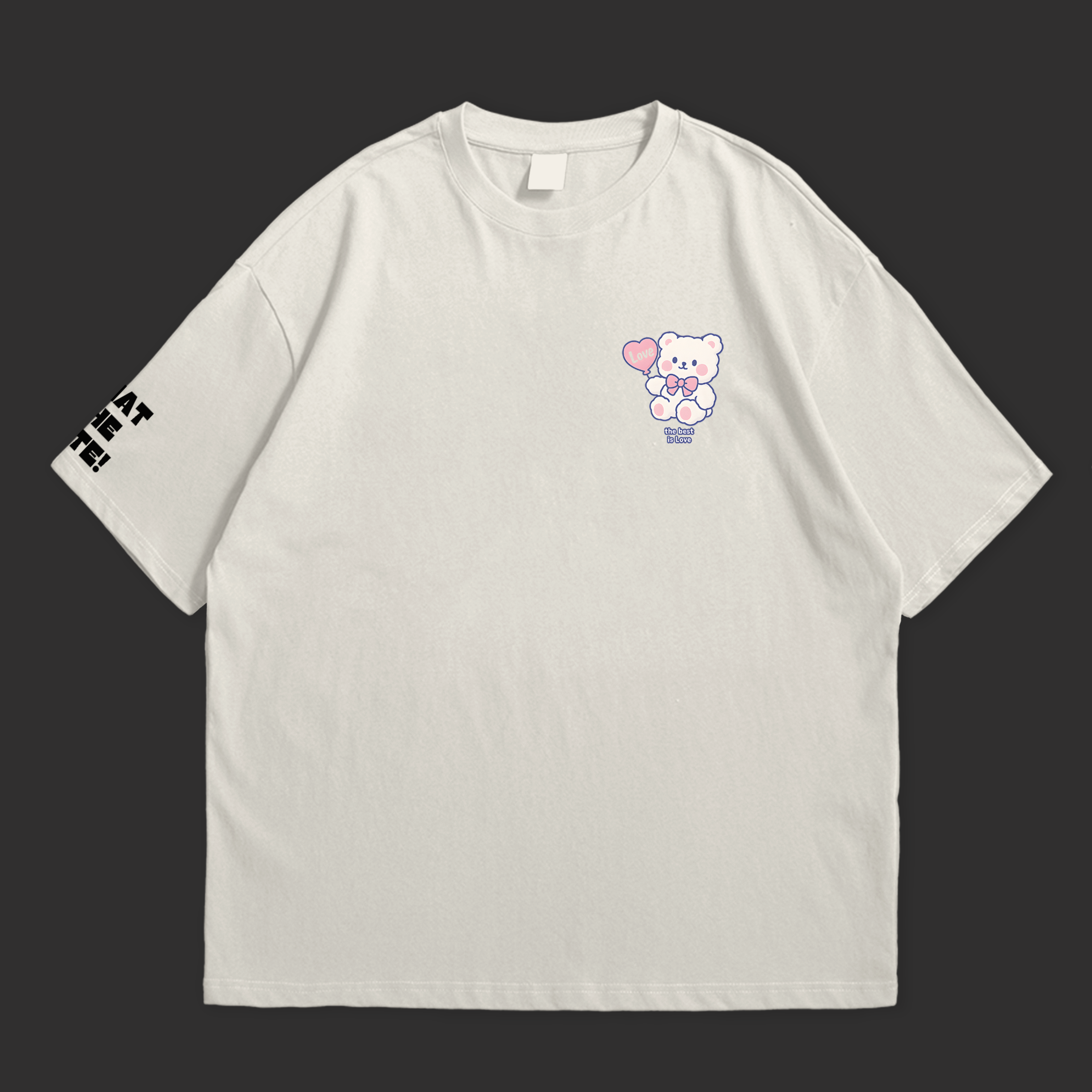 The Best is Love – Pastel Bear & Dog Graphic Oversized T-Shirt