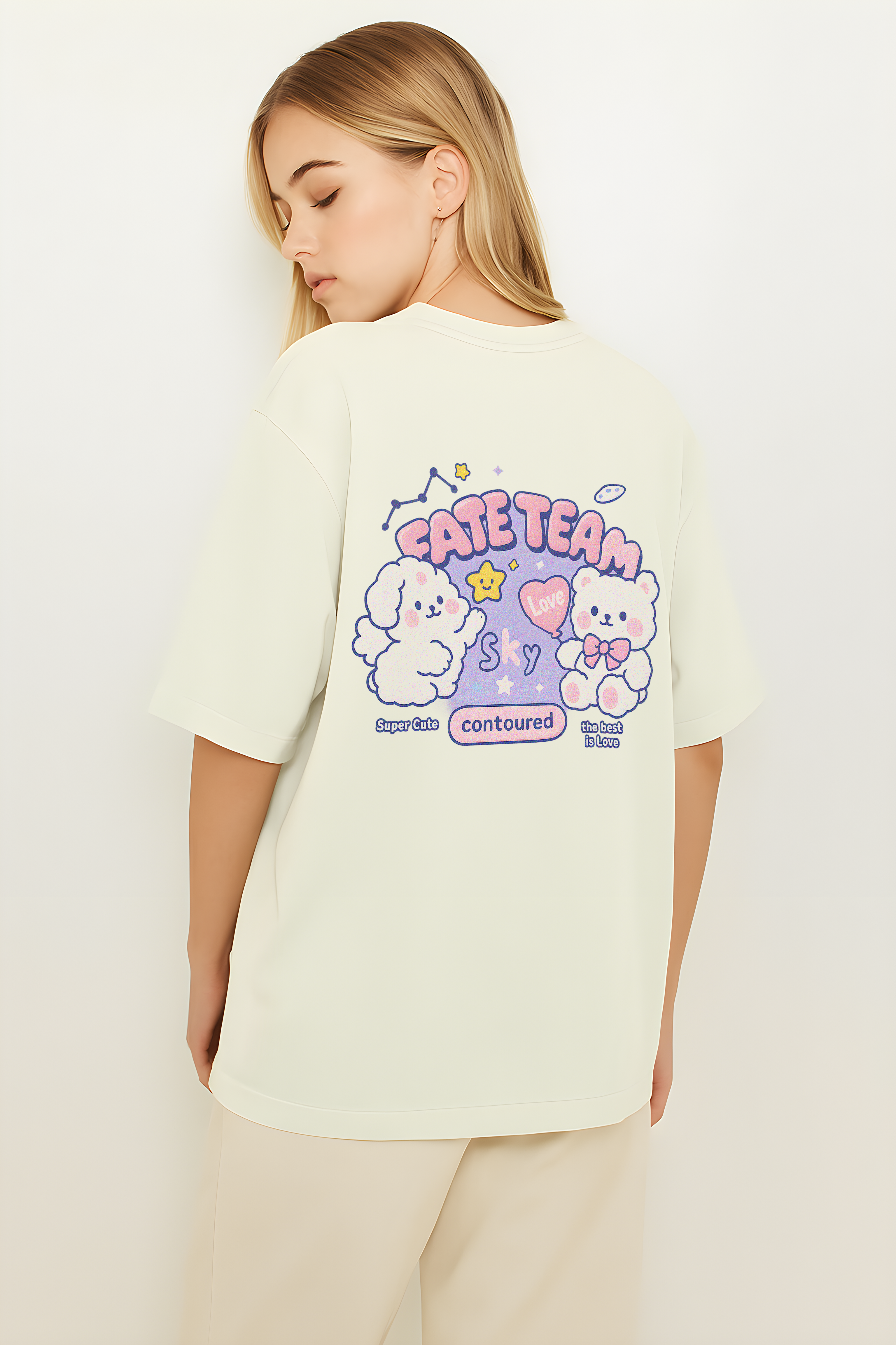 The Best is Love – Pastel Bear & Dog Graphic Oversized T-Shirt